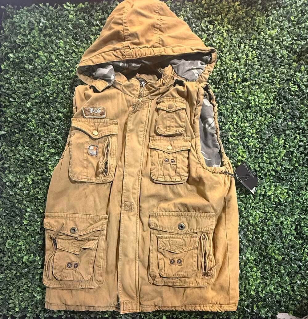 Rebel & Soul Utility CNVS Vest Size L British Khaki Cotton Hooded